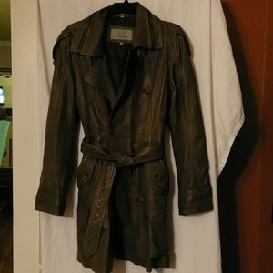 Buttery olive leather trench coat like new